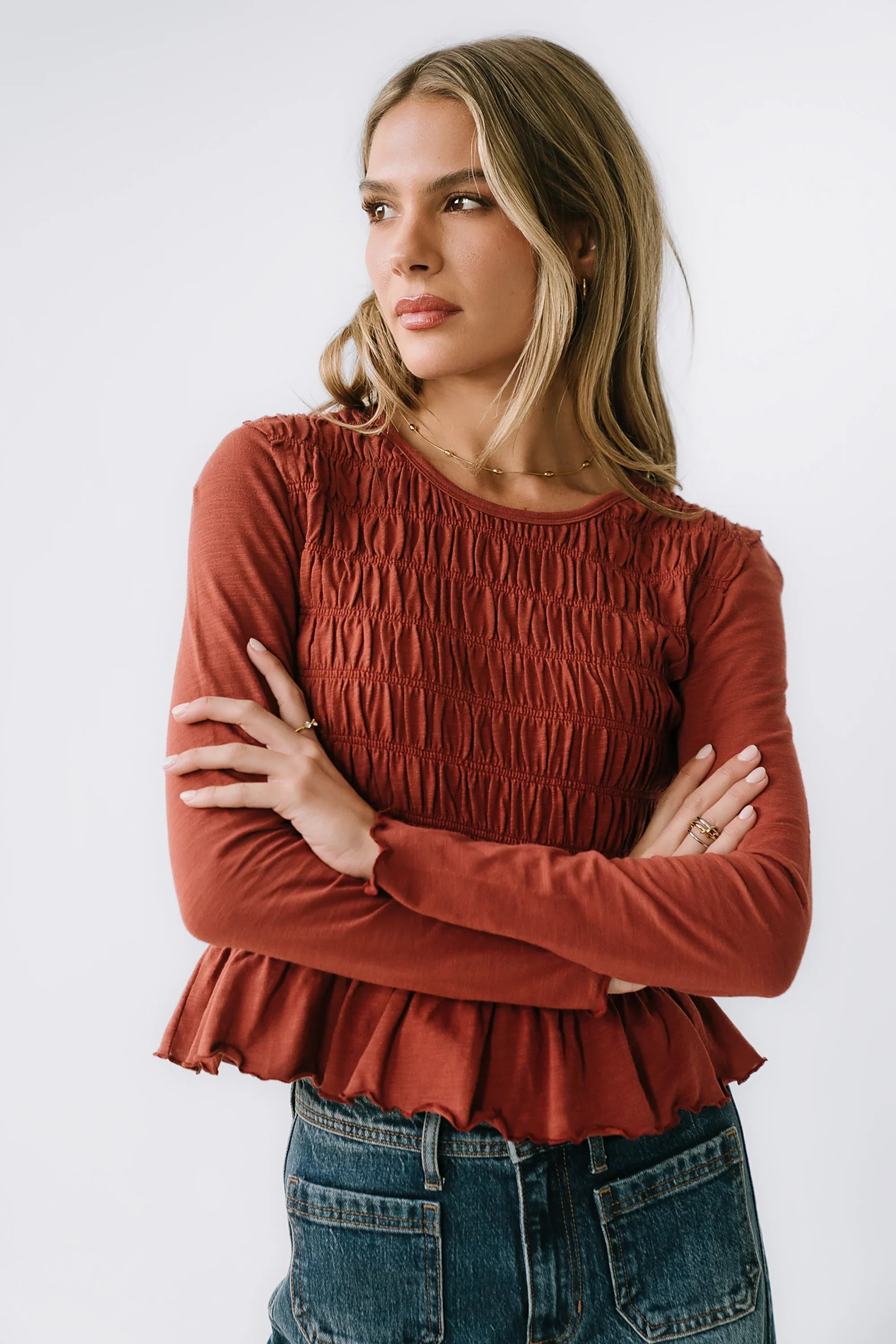Harry Smocked Top in Brick FINAL SALE
