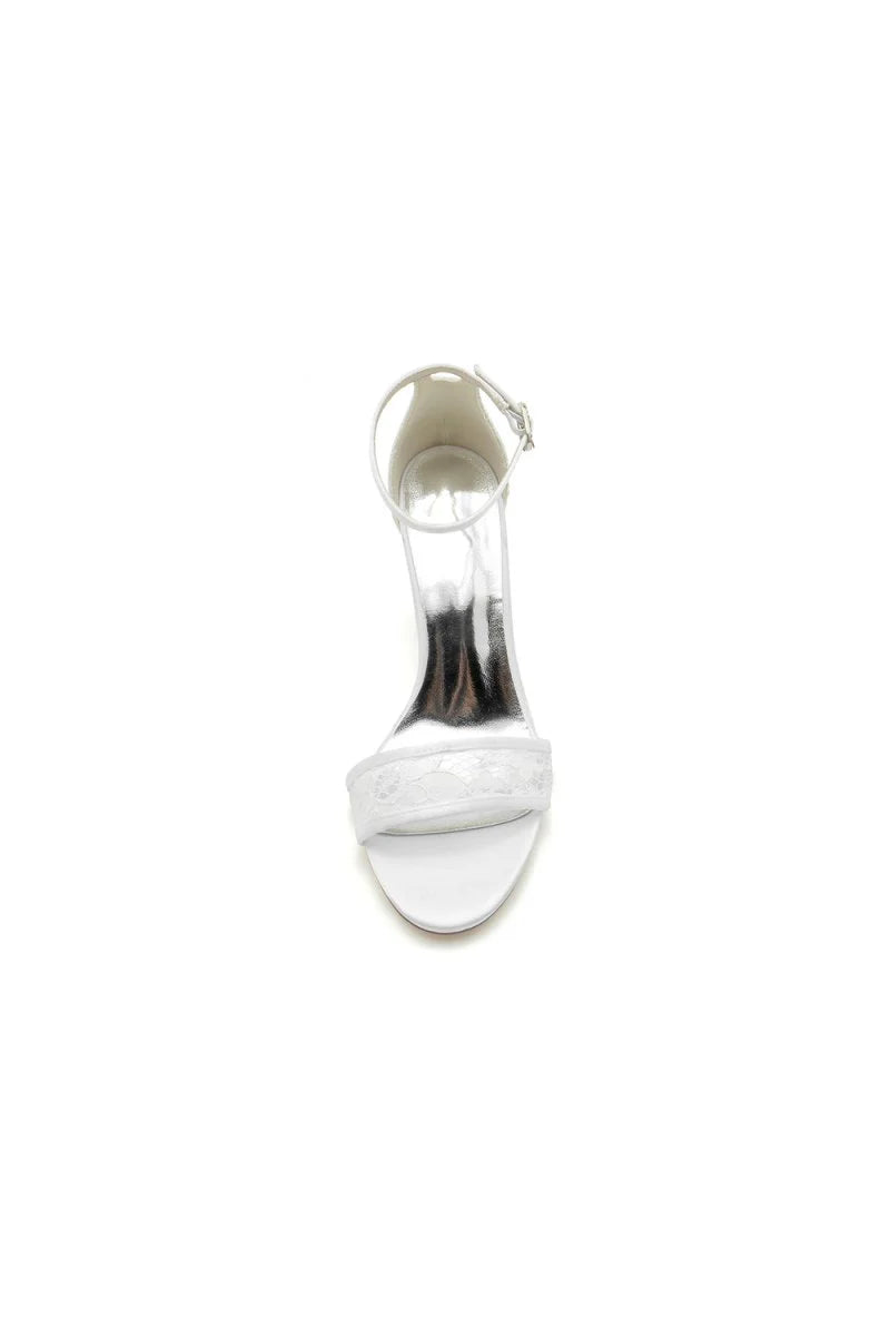 Champagne High Heels with Transparent Heel and Lace Ankle Strap