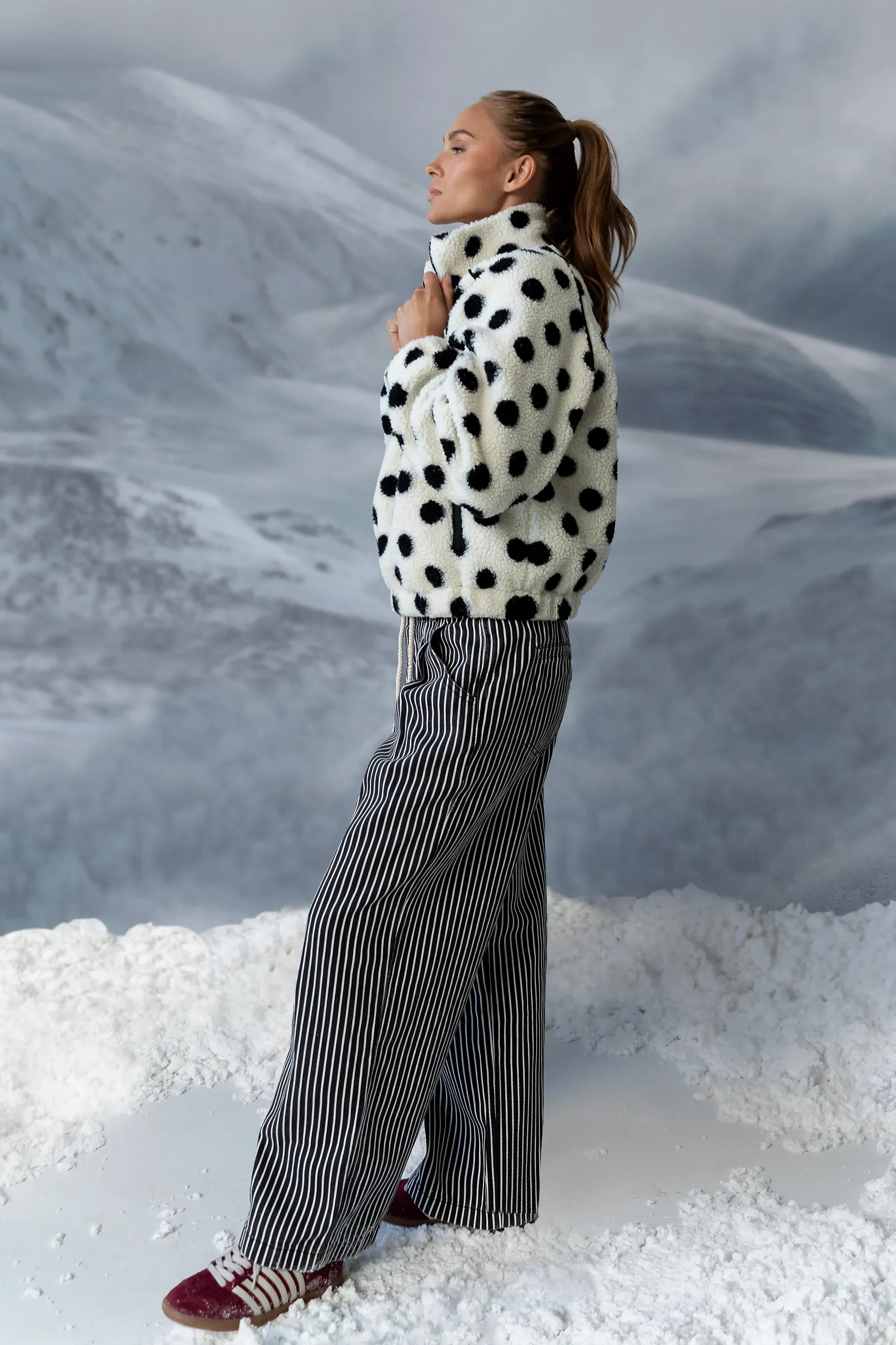Becky Striped Wide Leg Jeans in Off White FINAL SALE