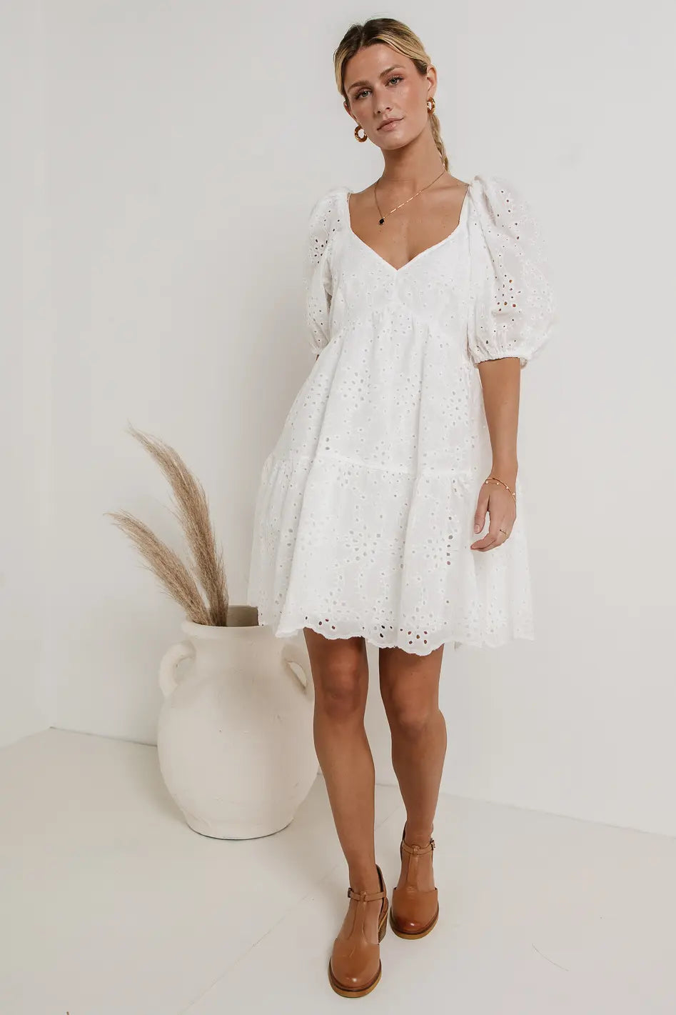 Jaime Eyelet Mini Dress in White FINAL SALE