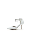 Satin Ankle Strap Pearl Beaded Satin Wedding Shoes