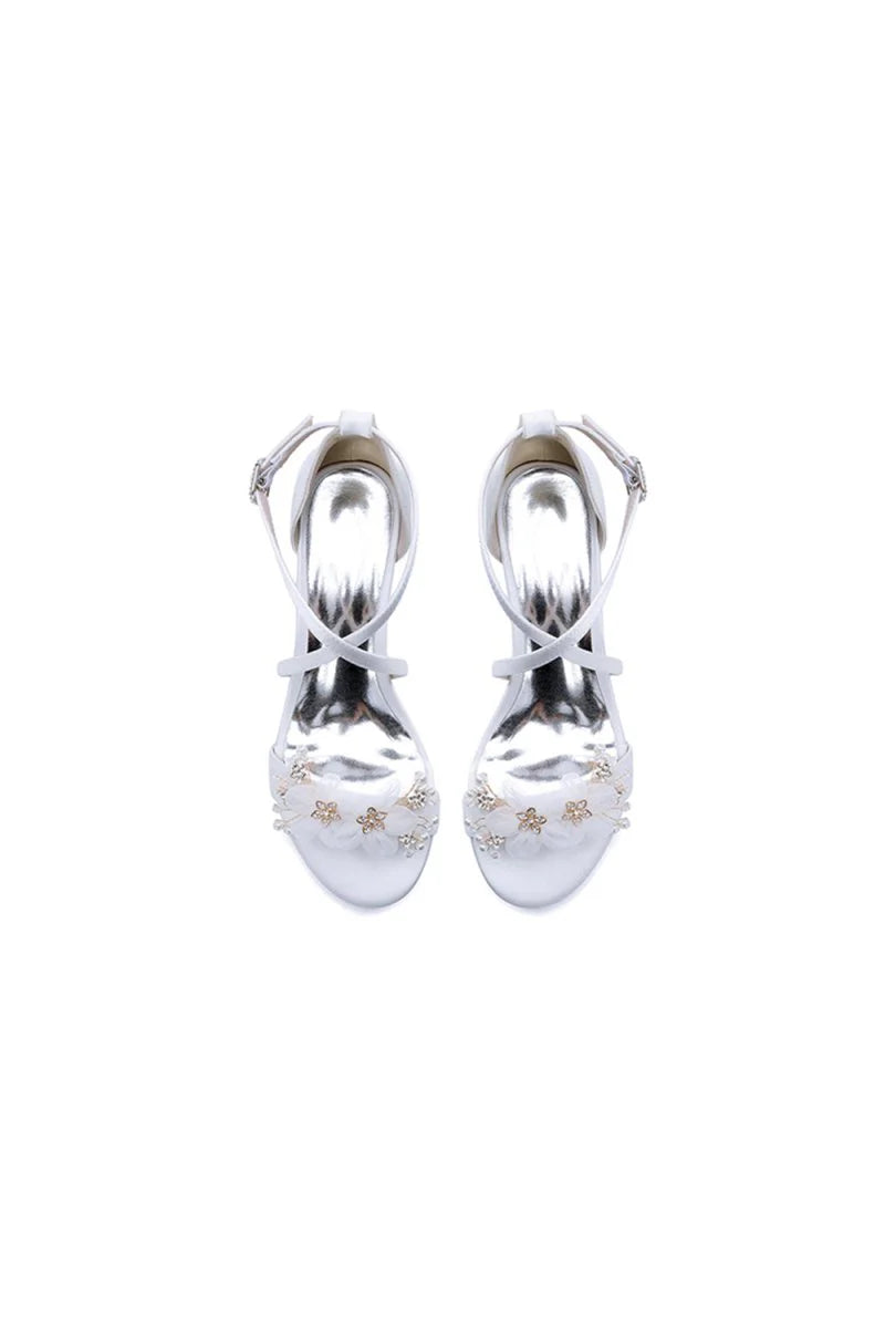 Open Toe Hollow Out Chunky Heels with Flowers