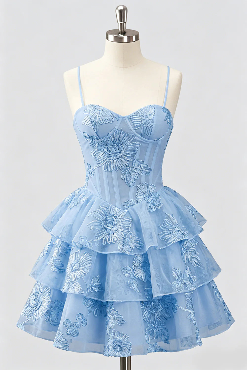 Daffodil A Line Floral Corset Tiered Ruffle Short Homecoming Dress