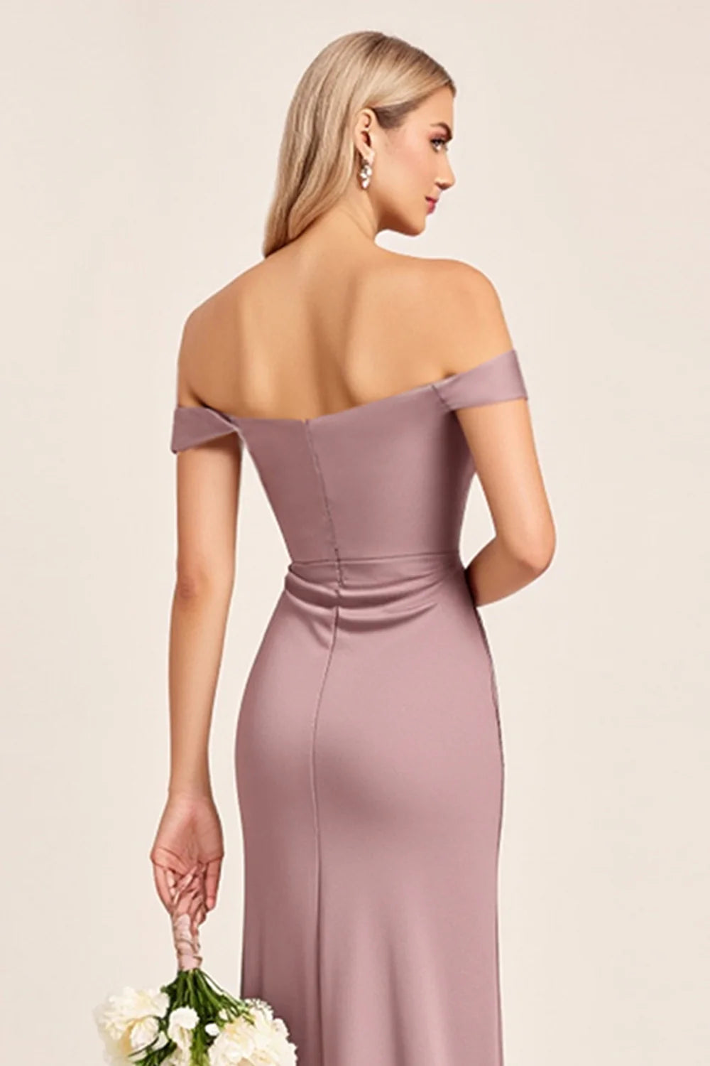 Vintage Mauve A Line Off The Shoulder Ruched Bridesmaid Dress