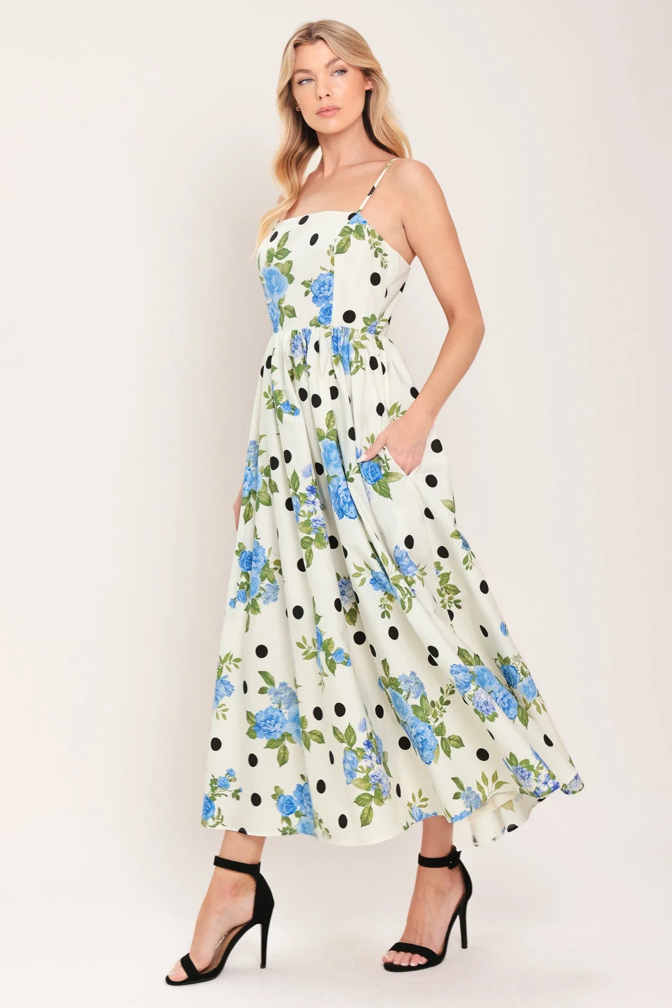 RETRO FLORA WOVEN MIDI DRESS