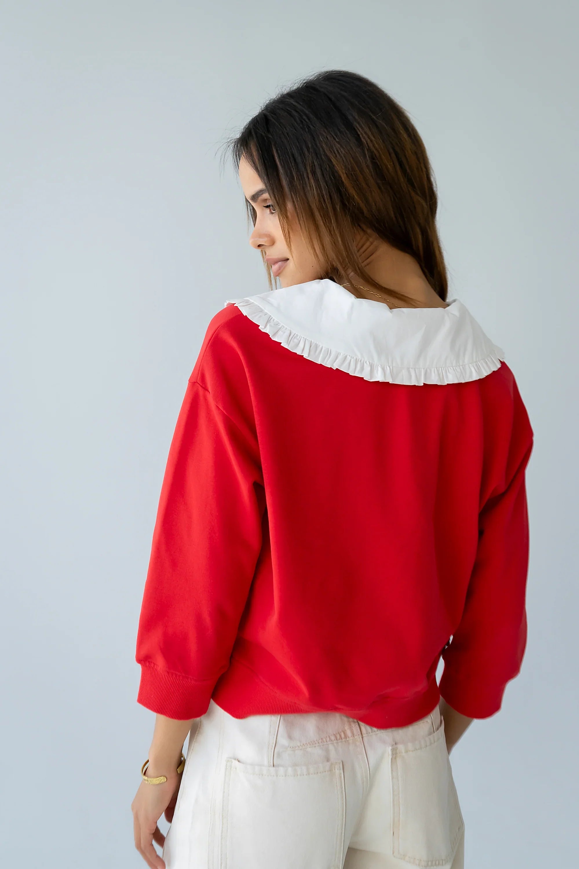 Eddie Collared Sweatshirt in Red