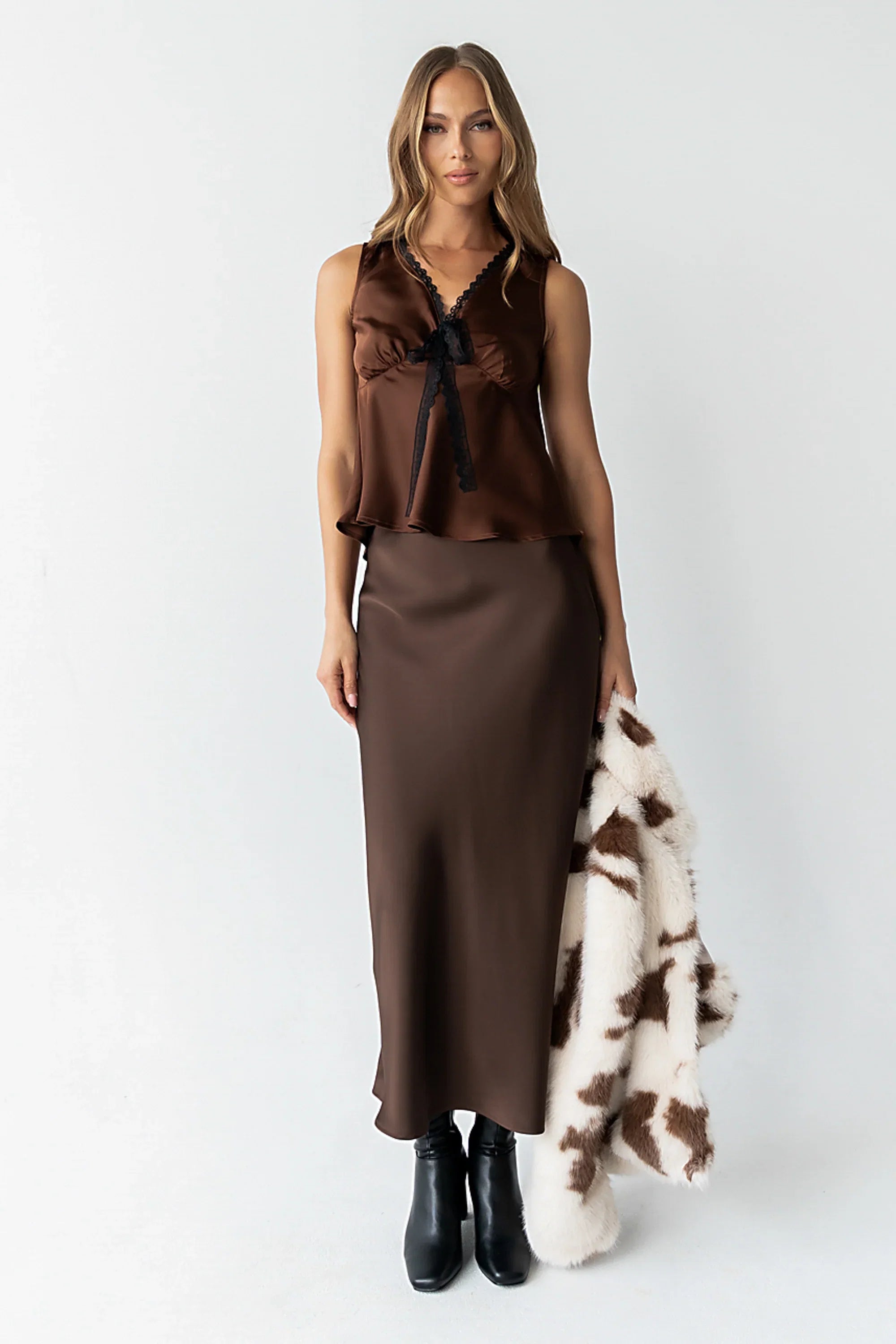Kendall Satin Top in Brown