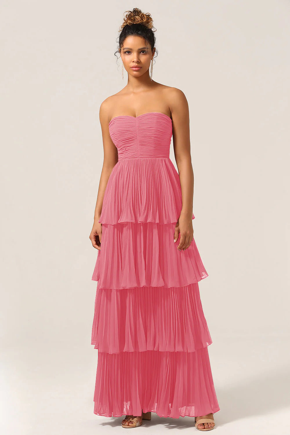 A Line Sweetheart Floor Length Tiered Chiffon Bridesmaid Dress