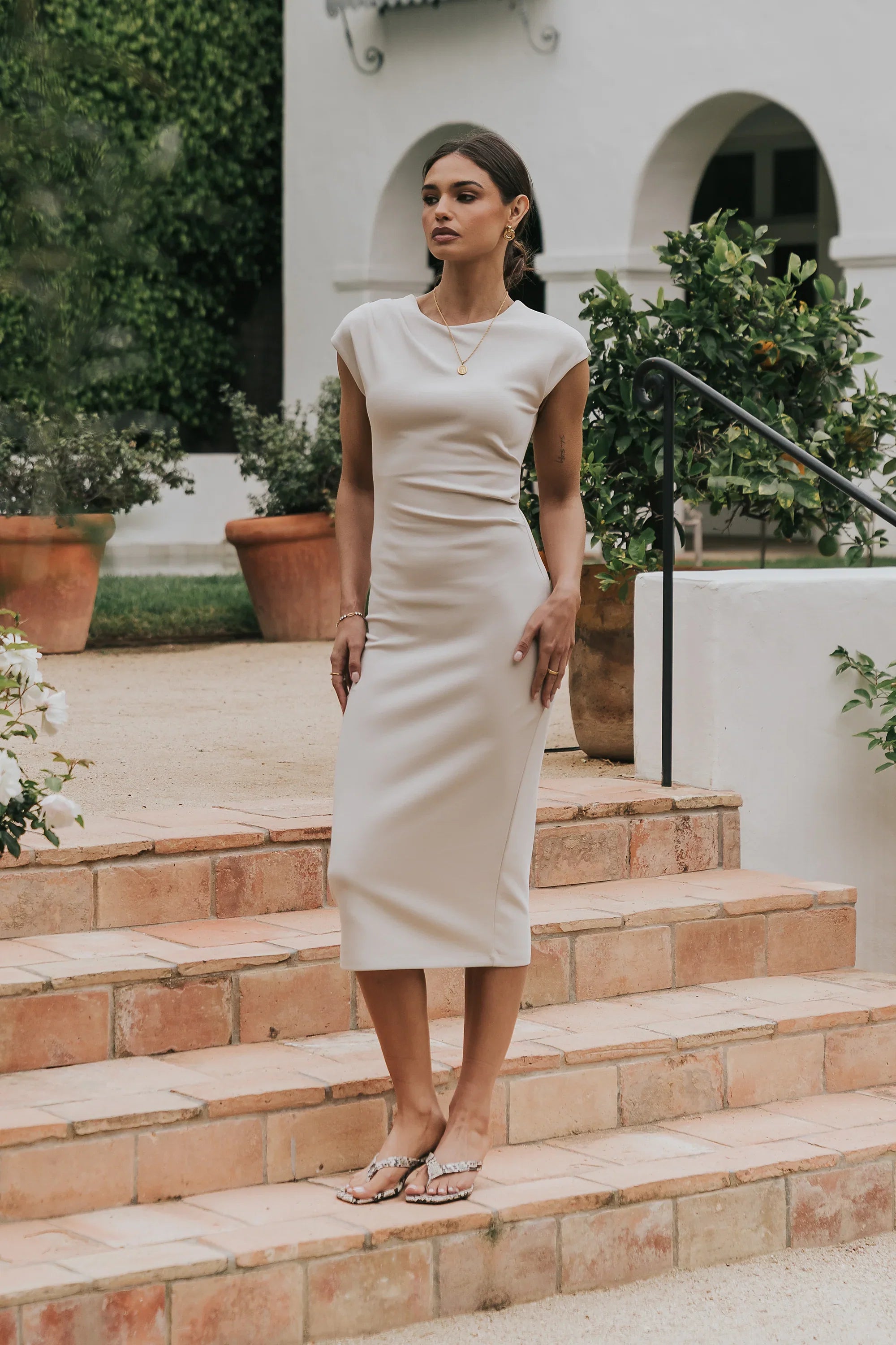 Ivy Fitted Midi Dress in Bone