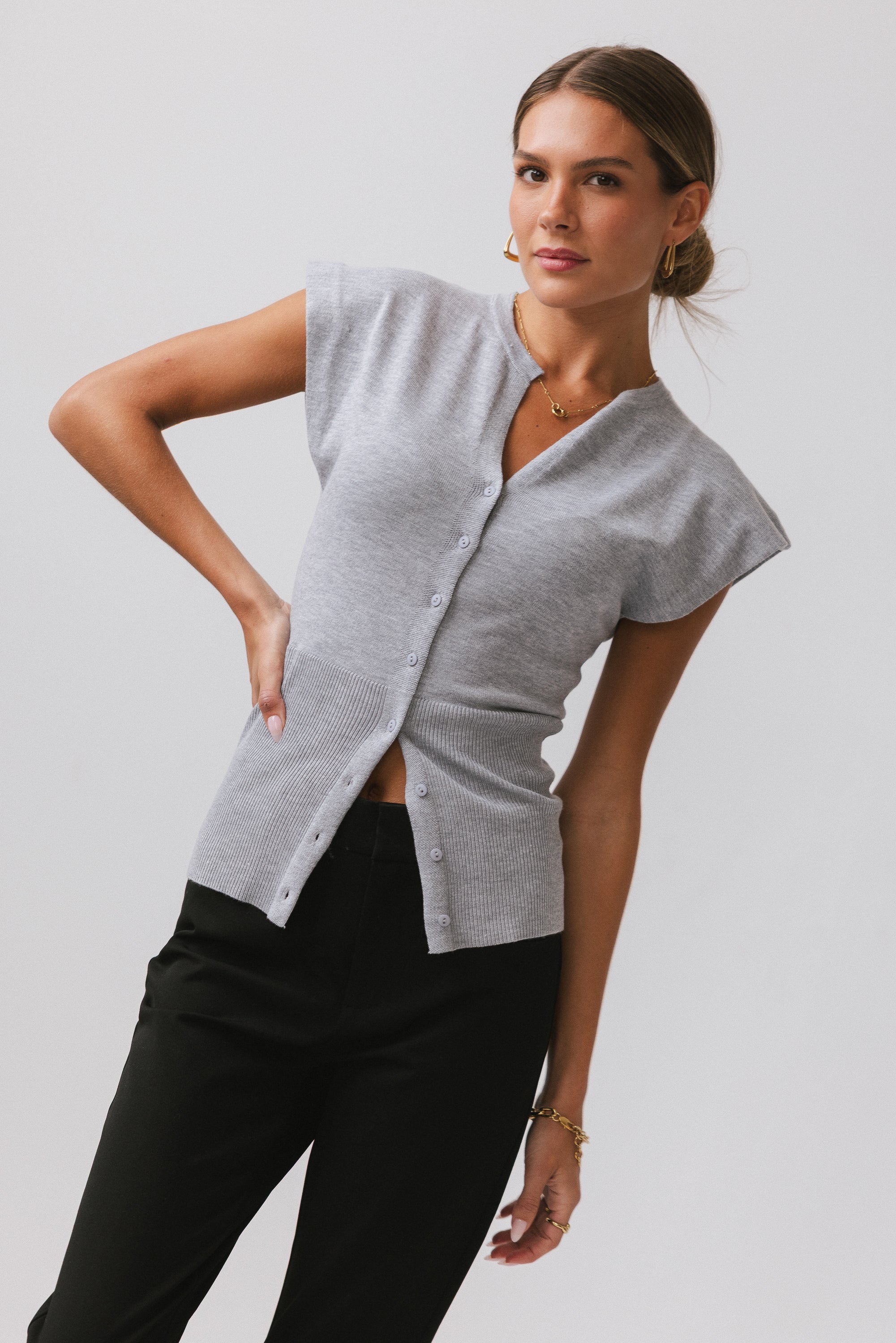Marco Knit Top in Heather Grey