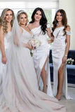 White One Shoulder Cutout Long Bridesmaid Dress with Slit