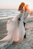 Beach Pleated Tulle Off The Shoulder A Line Wedding Dresses With Slit
