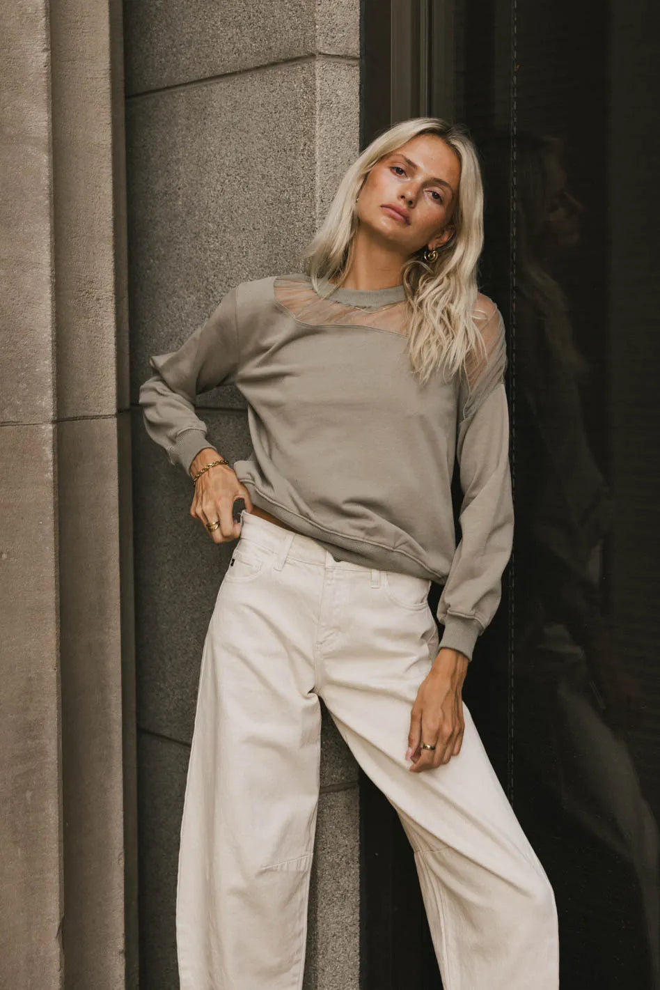 Sandry Tulle Crewneck in Olive FINAL SALE