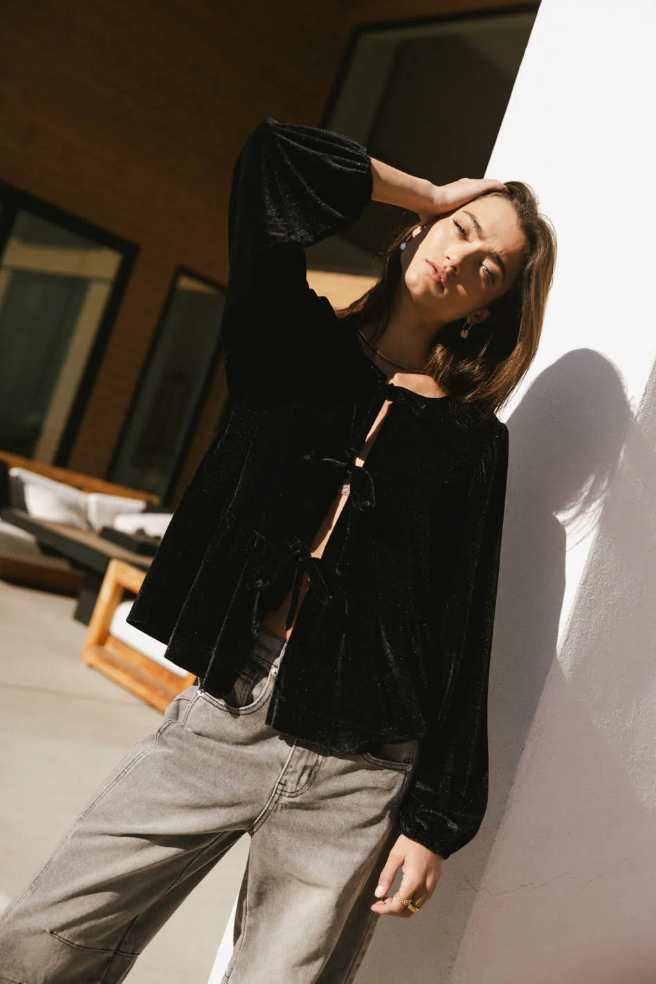 Lucie Peplum Tie Blouse in Black FINAL SALE