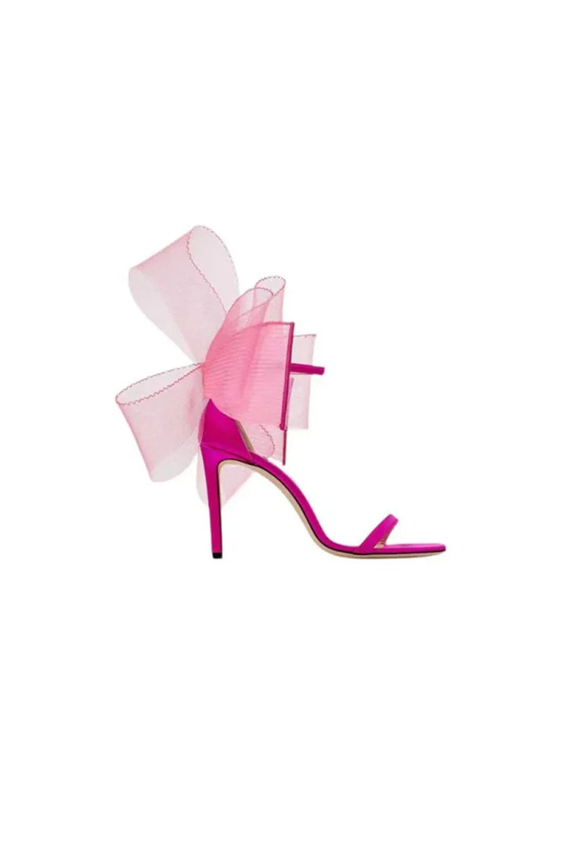 Asymmetric Bow Embellished Satin High Heel Sandals
