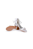 Single Strap Chunky Heels Sandals with Beaded Ribbons