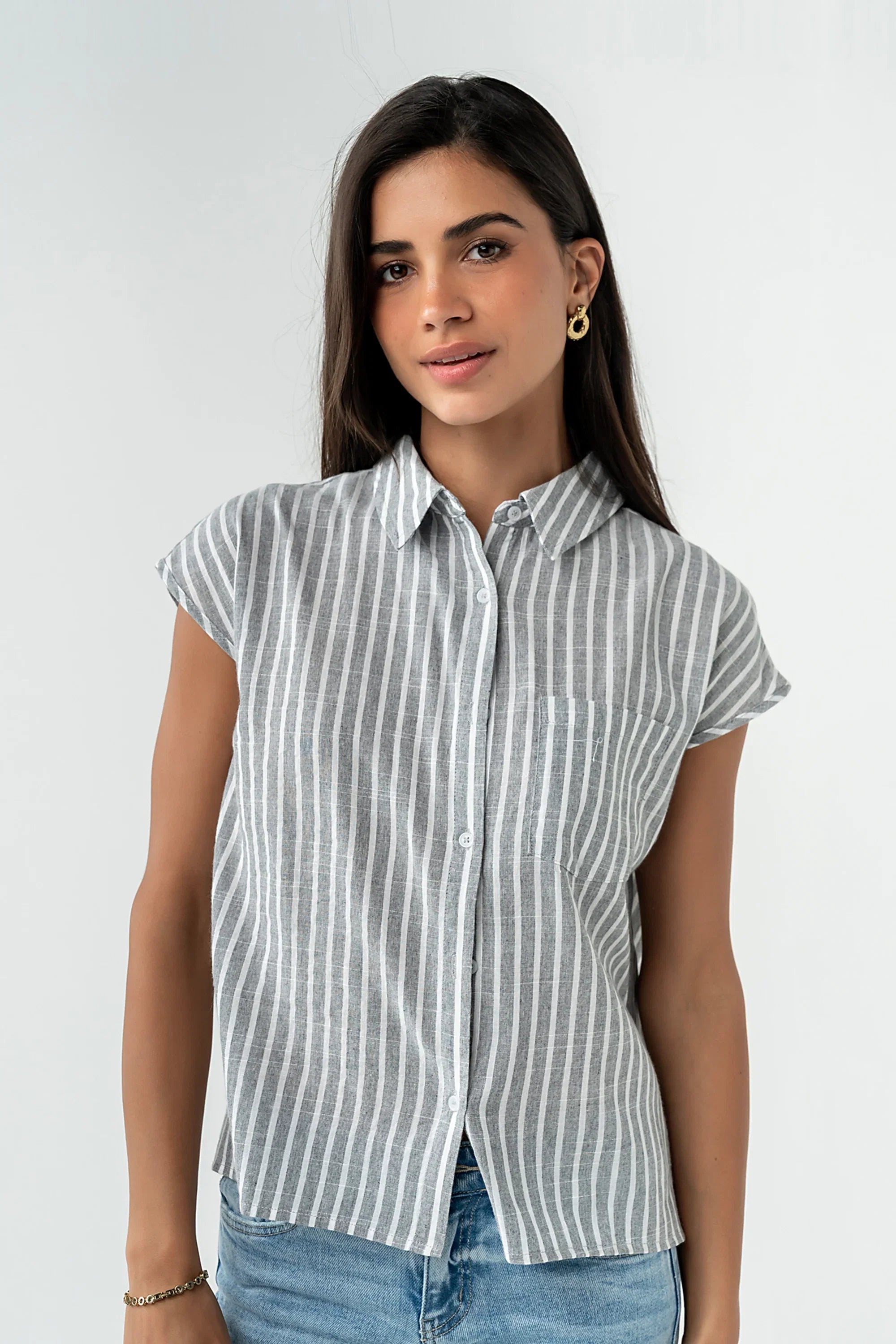 Janel Collared Striped Top