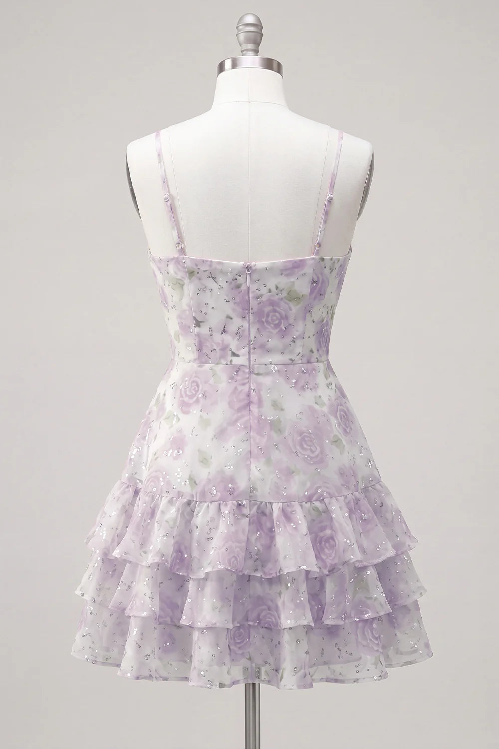 Floral Light Green Tiered Ruffle A Line Short Homecoming Dress