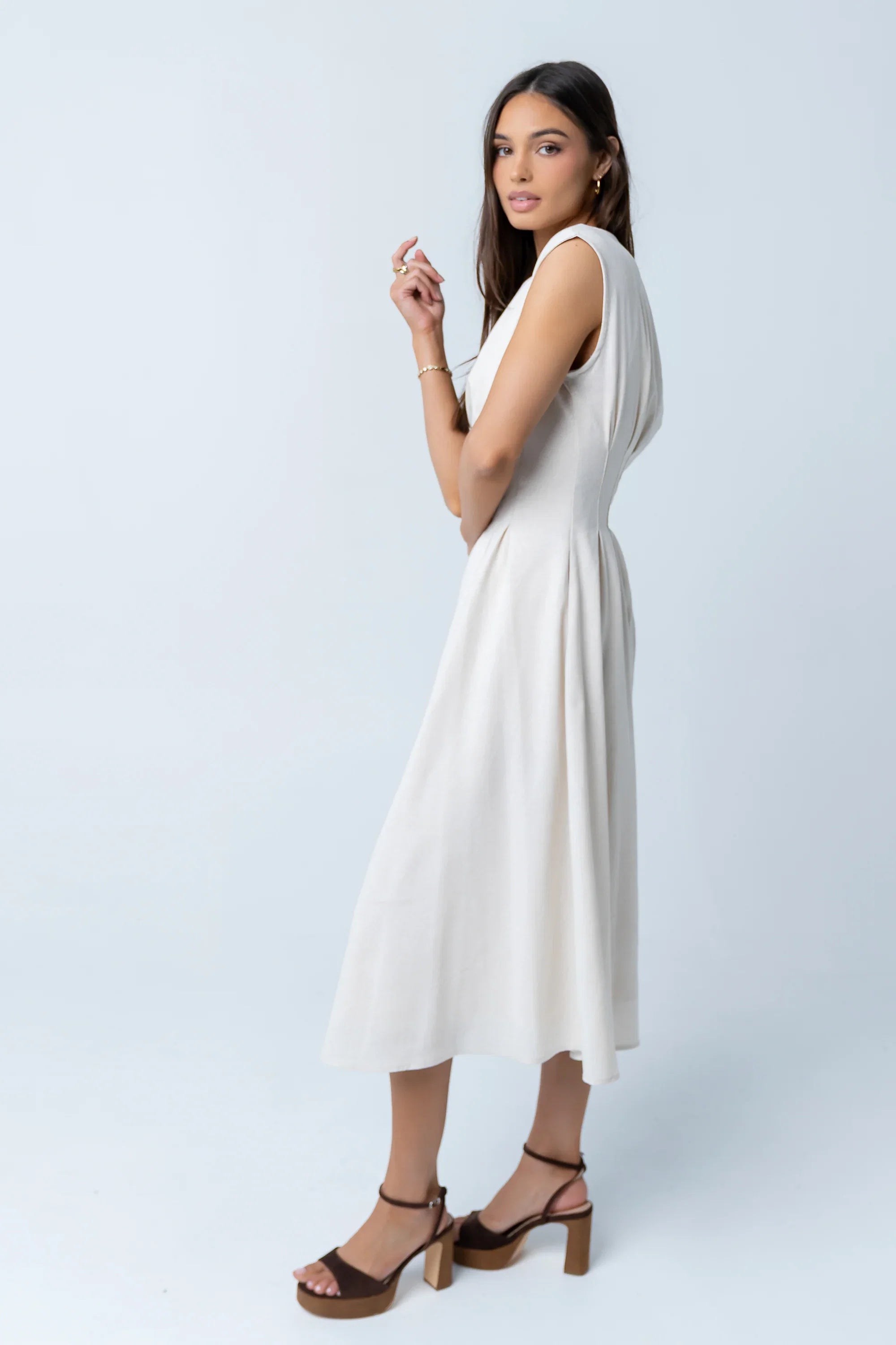 Matilda Pleated Maxi Dress in Oatmeal