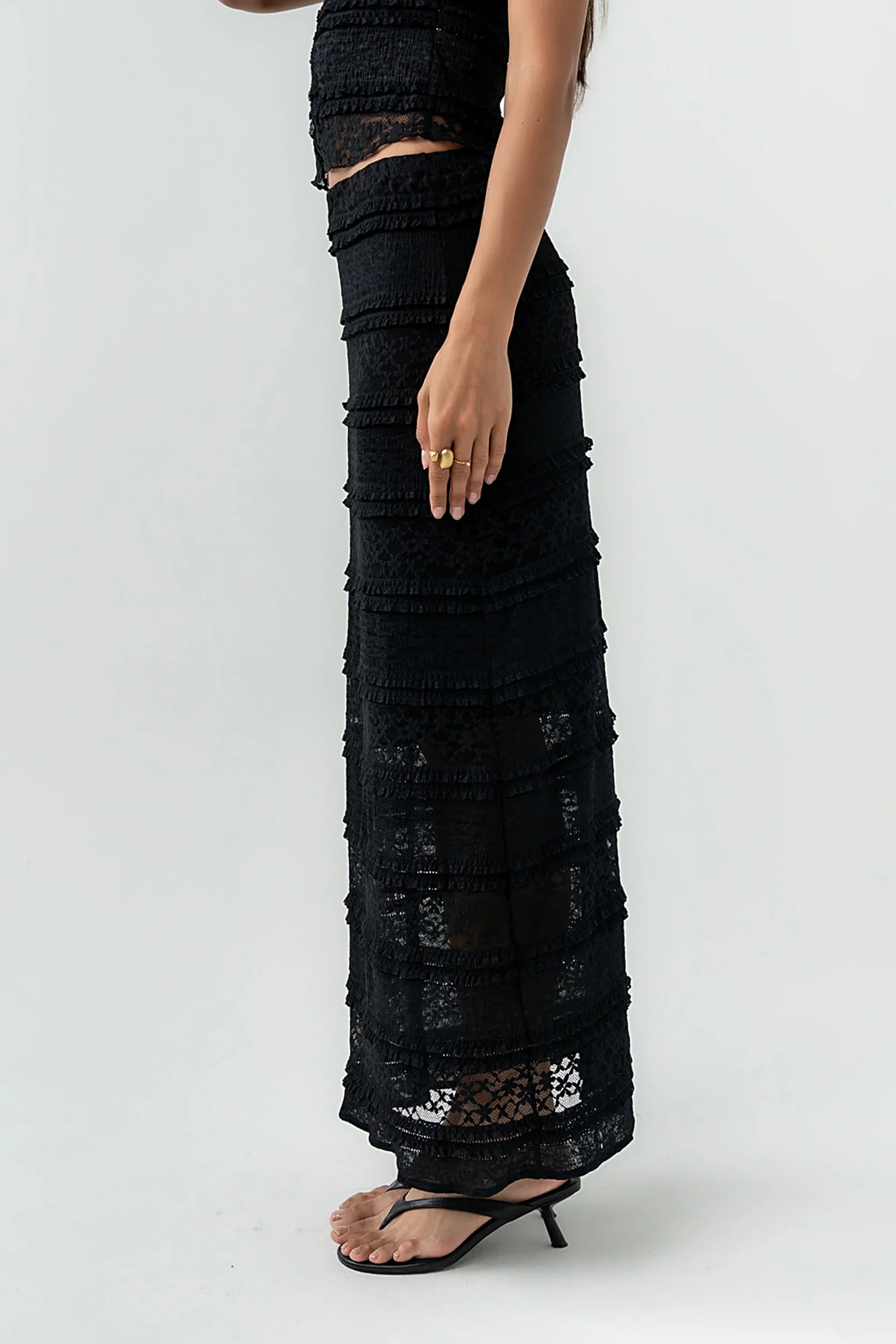 Lexie Lace Midi Skirt in Black