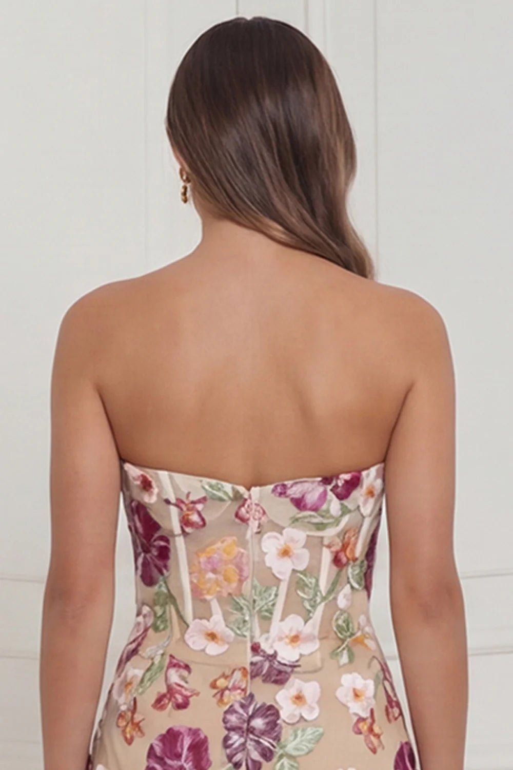 Strapless Apricot Flower Bodycon Corset Appliqued Mini Dress