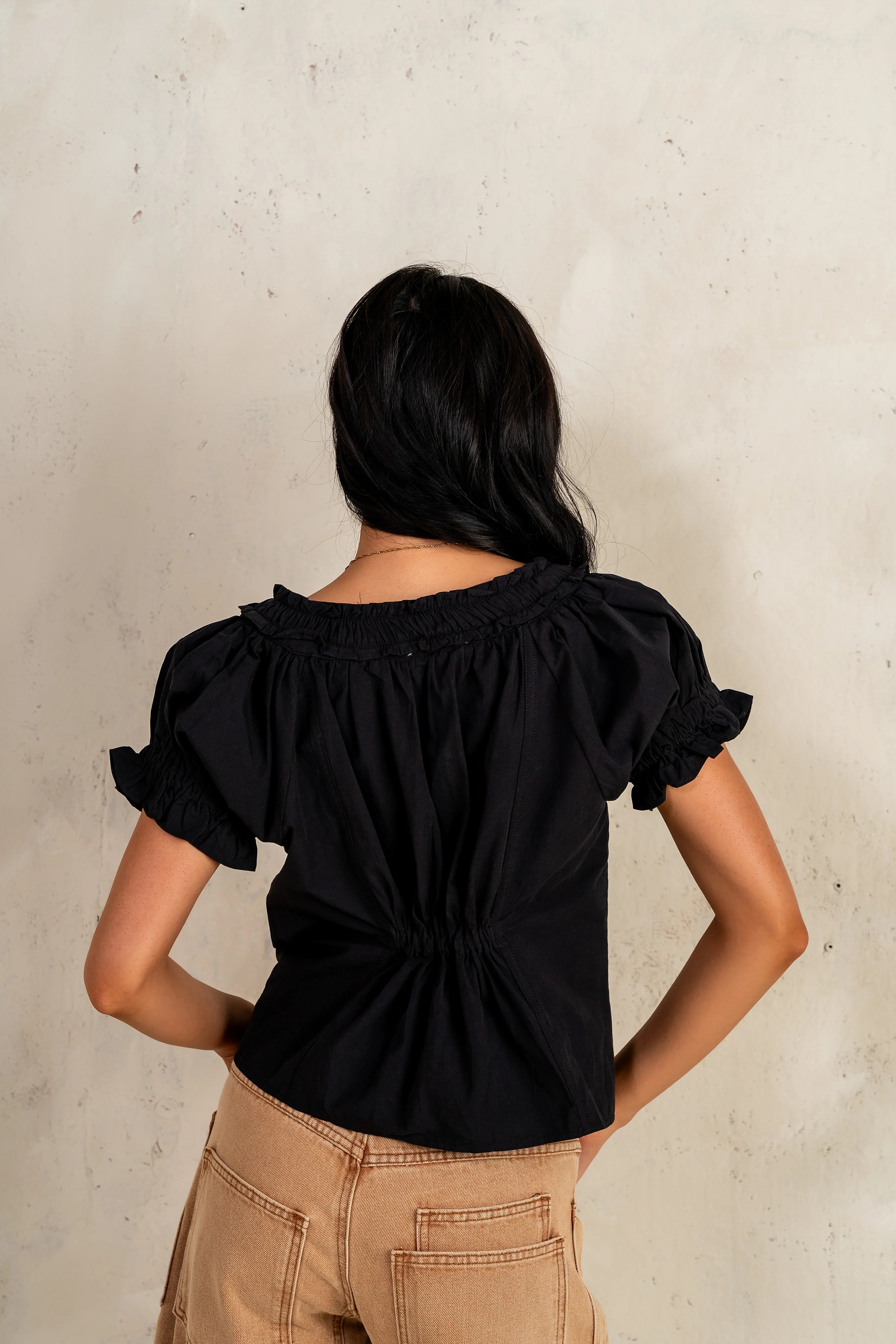 Payton Button Front Blouse in Black FINAL SALE