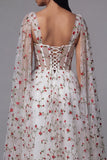 Ivory Floral Corset A Line Midi Wedding Guest Dress with Streamer
