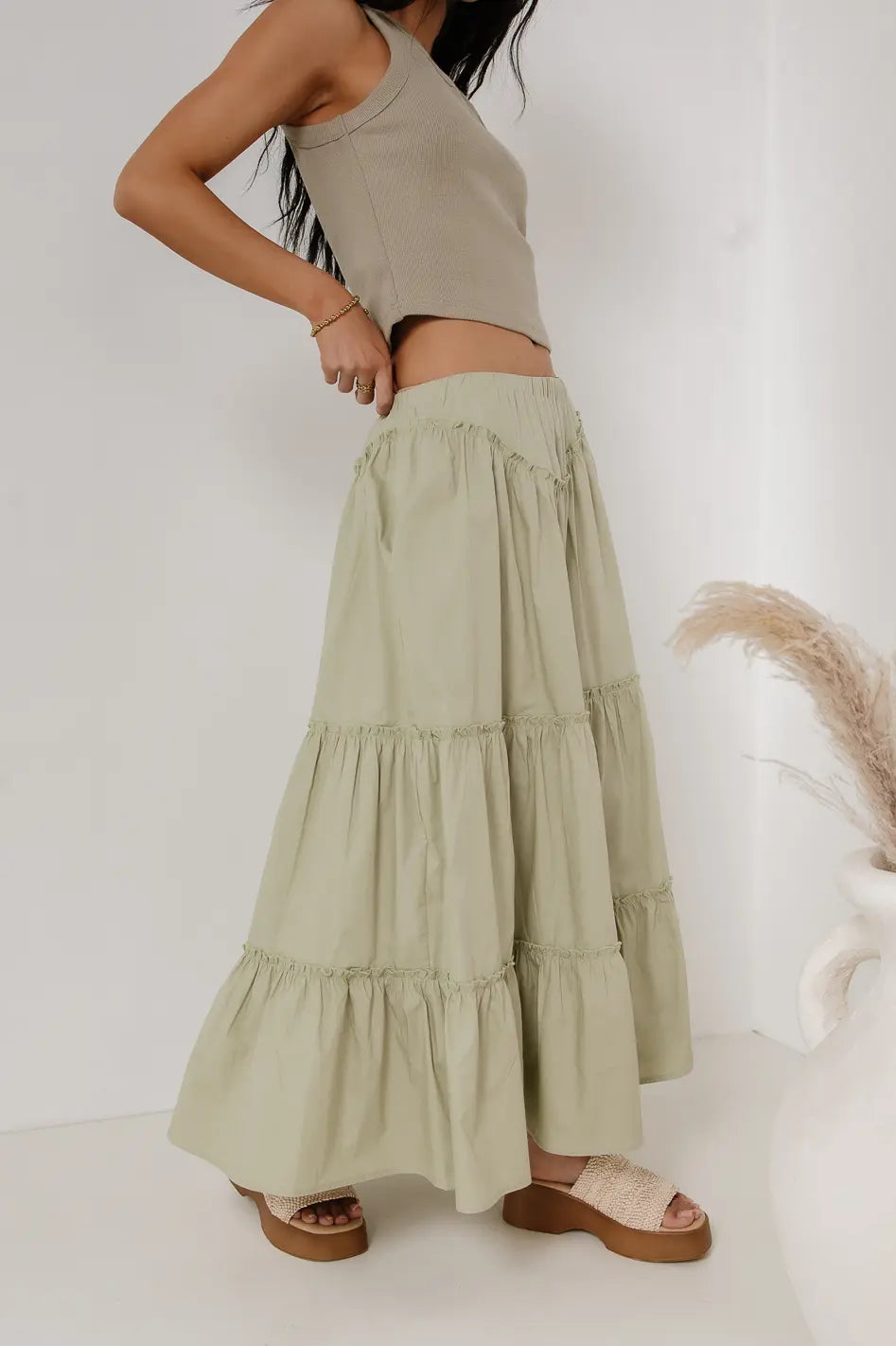 Layana Tiered Skirt in Sage