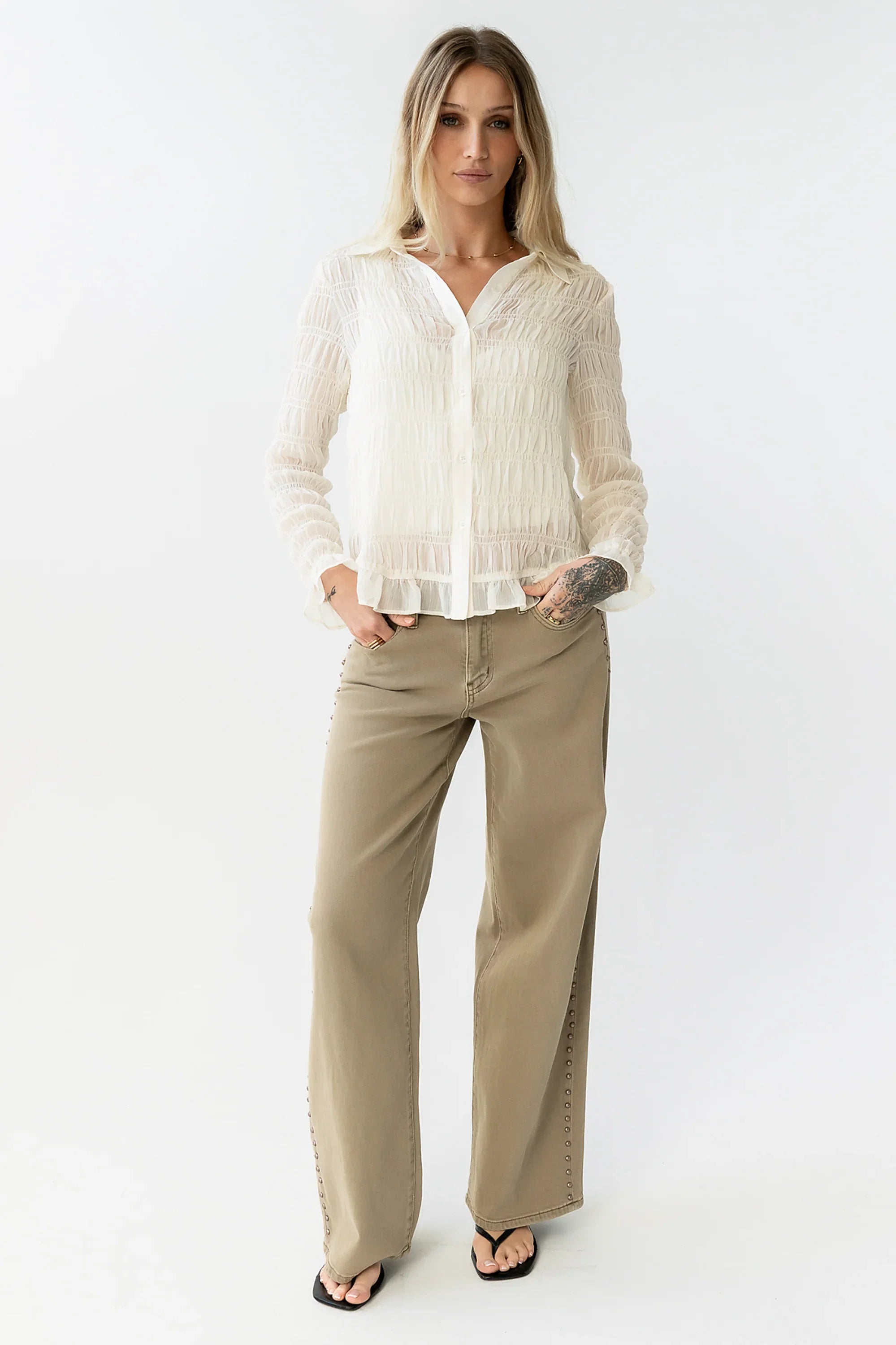 Nicola Sheer Blouse in Cream FINAL SALE