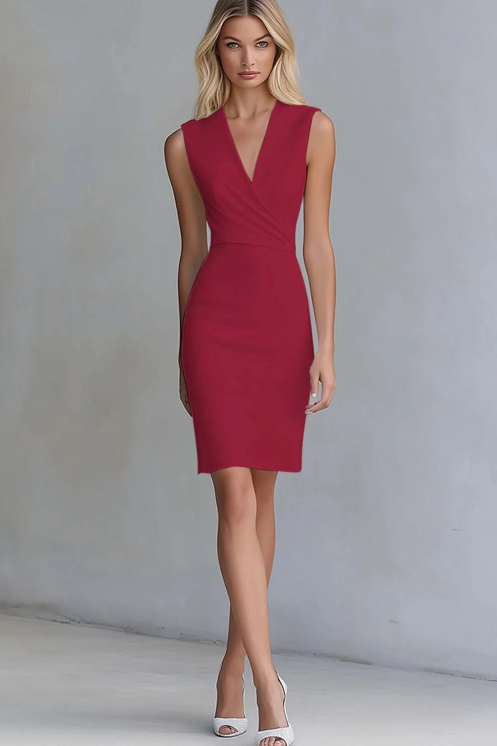 Ivory V Neck Bodycon Short Work Dress