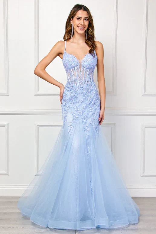 Hera Gown Baby Blue Tulle Floral Lace Mermaid Dress