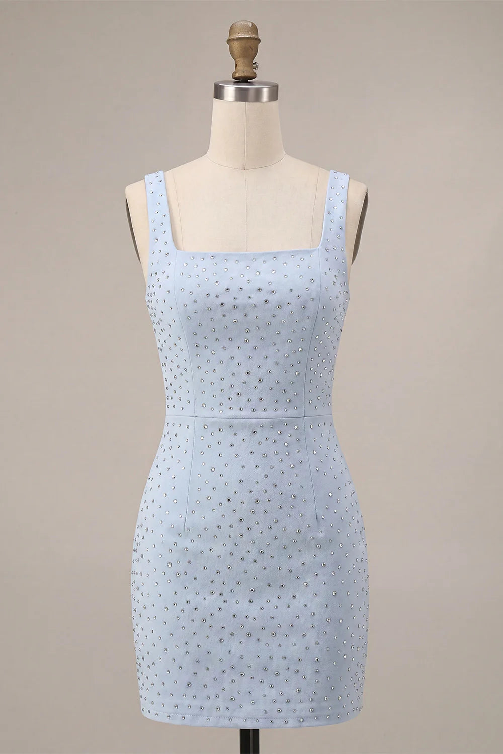Sky Blue Beaded Square Neck Bodycon Homecoming Dress
