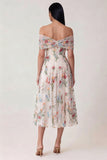 Black Off the Shoulder Floral Embroidered Midi Wedding Guest Dress