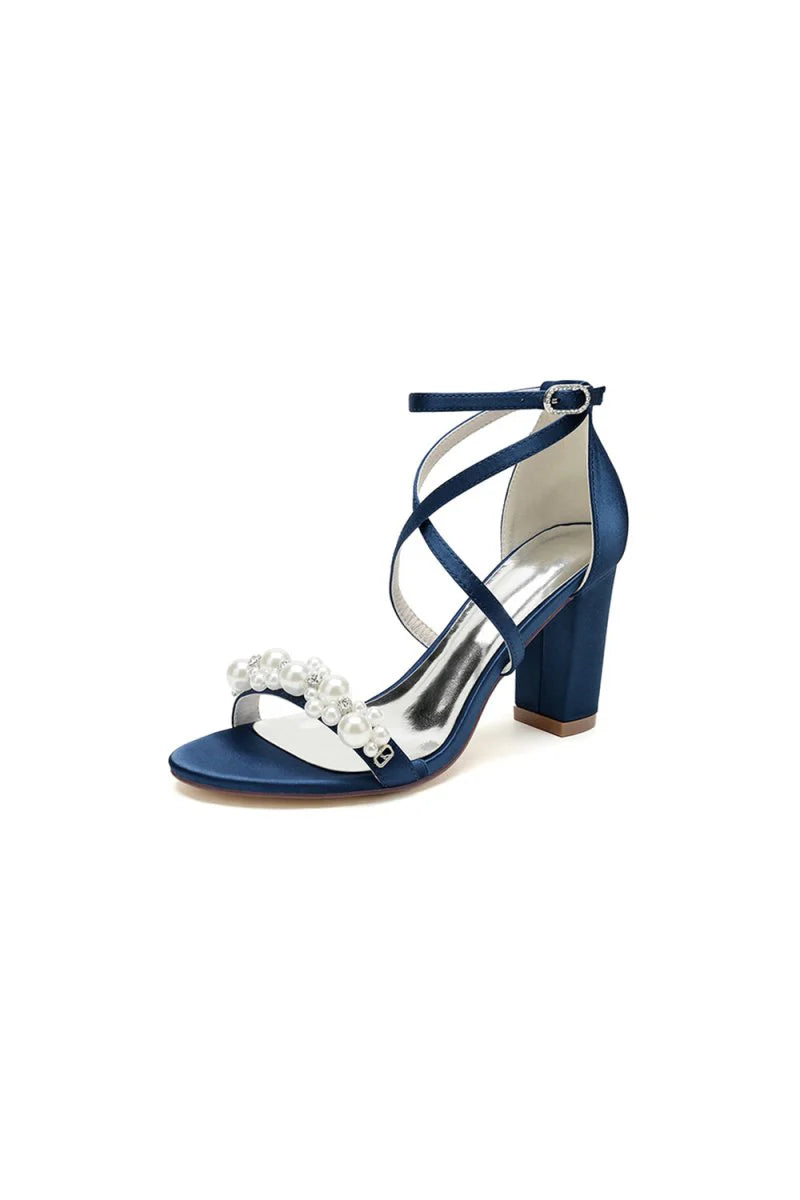 Open Toe Beaded Cross Strap High Heels