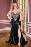 Elizaveta Gown Beaded V Bodice Satin Evening Dress
