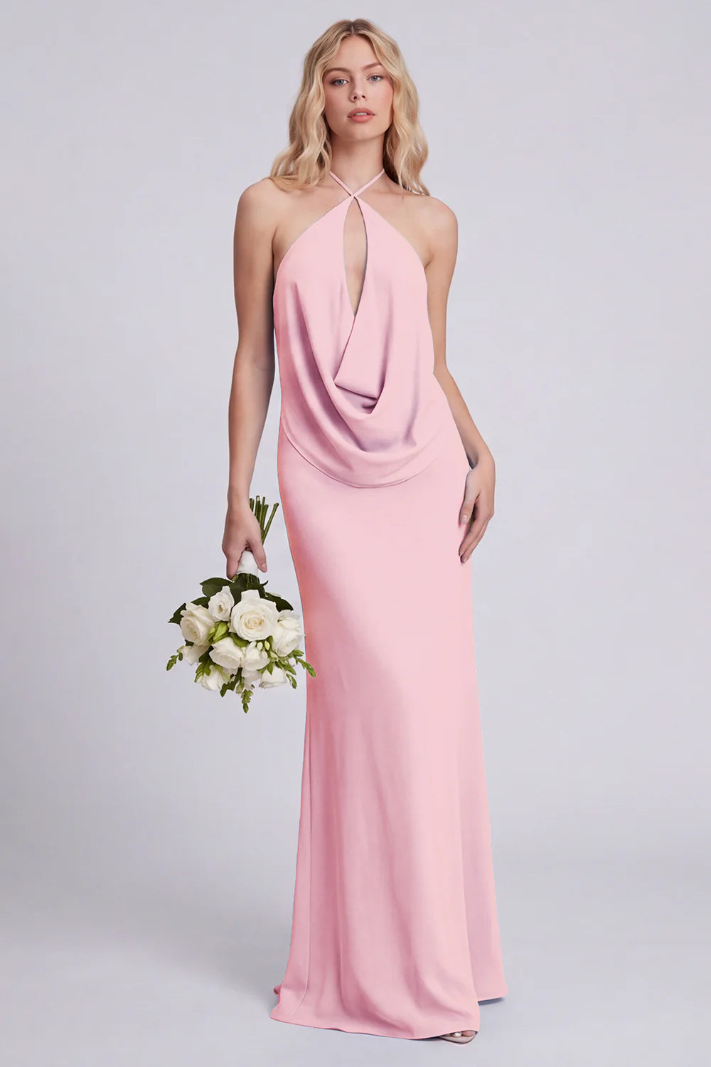 Light Blue Halter Backless Mermaid Bridesmaid Dress