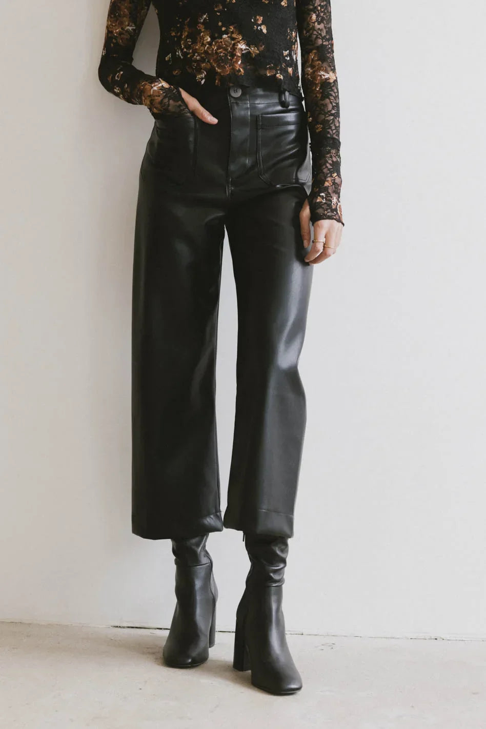 Sadie Wide Leg Pants in Black Leather FINAL SALE