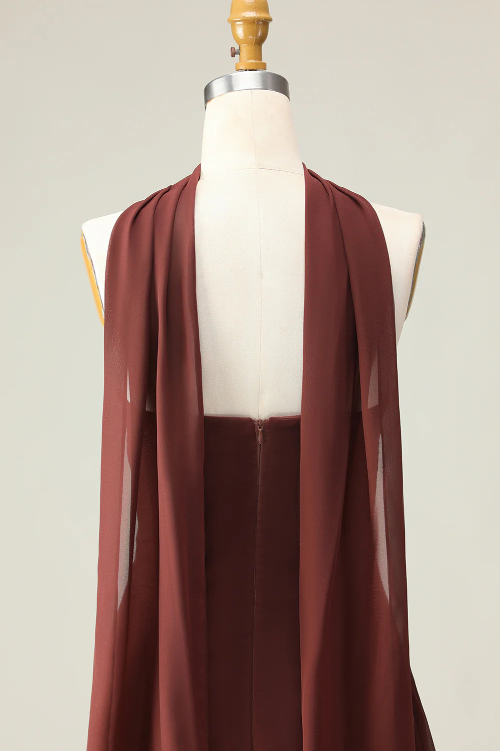 Brown Strapless Sheath Convertible Maxi Dress with Slit