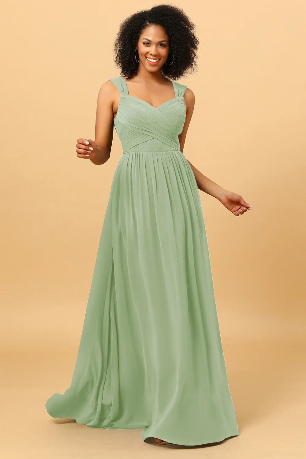 A Line Sweetheart Chiffon Floor Length Bridesmaid Dress with Heart Shaped Open Back