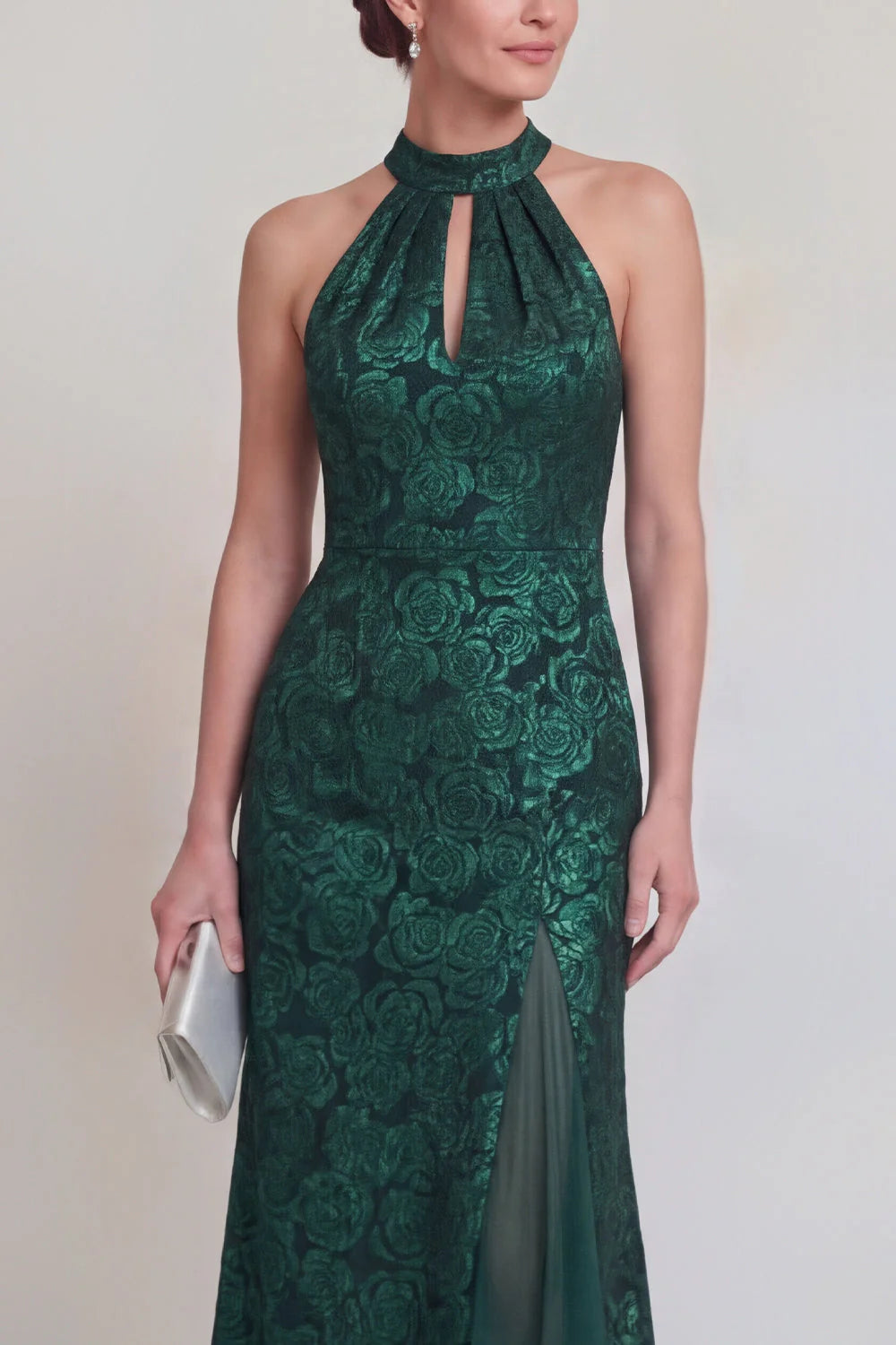 Halter Jacquard Mermaid Sage Green Mother of the Bride Dress