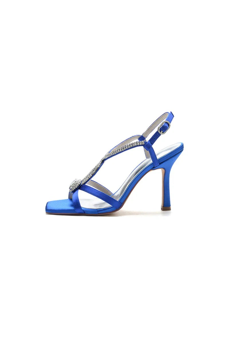 Royal Blue Satin Heels with Crystal Accent