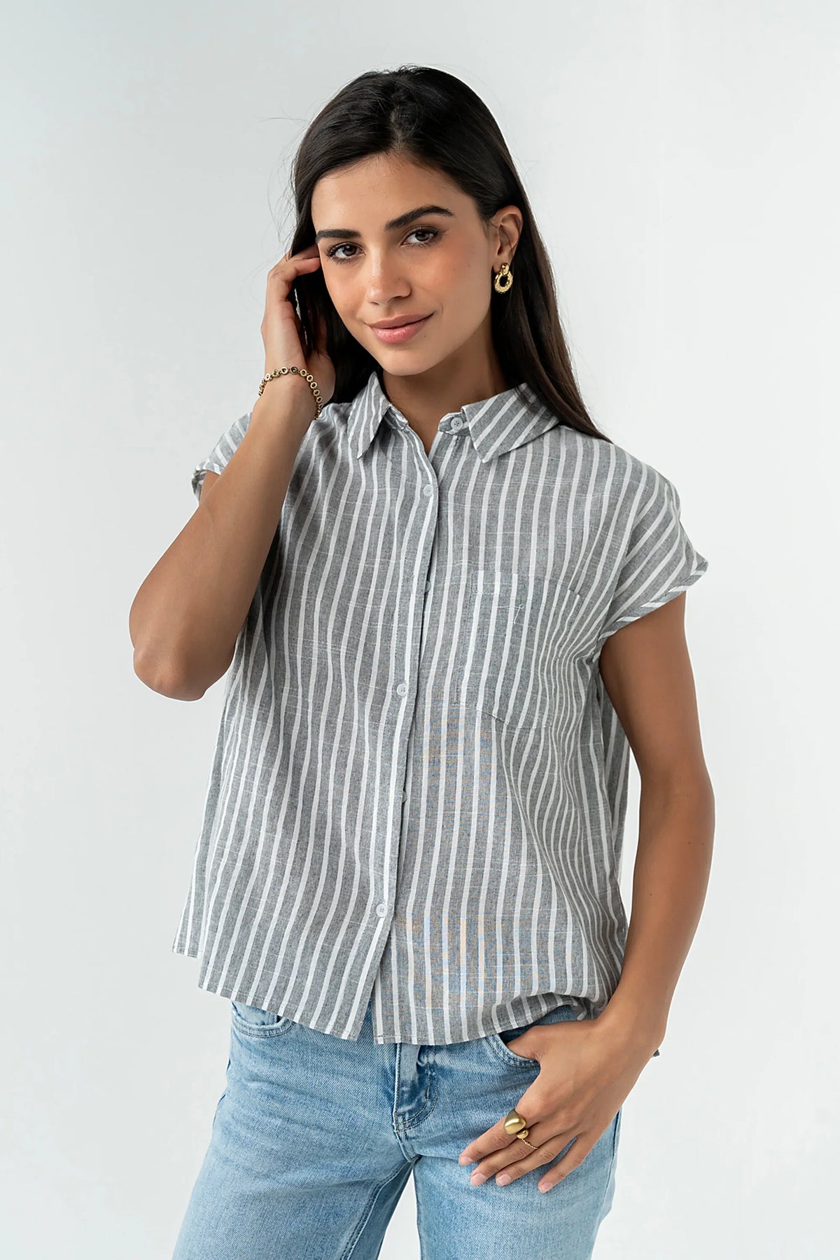 Janel Collared Striped Top