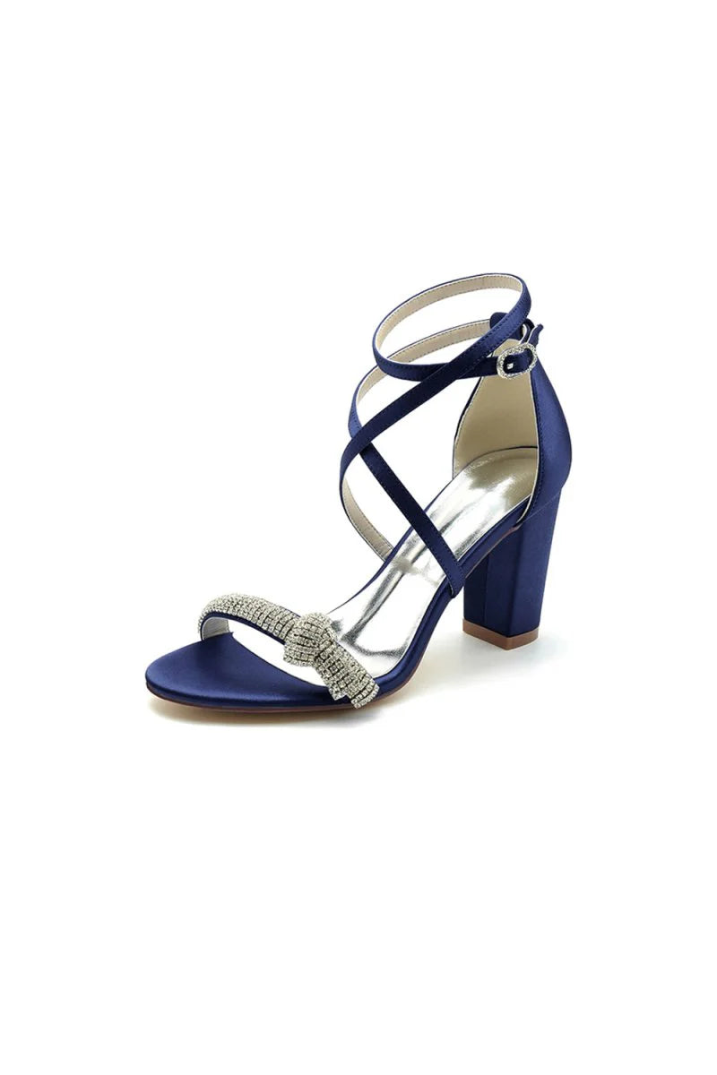 Ankle Strap Block Heels with Silver Chain