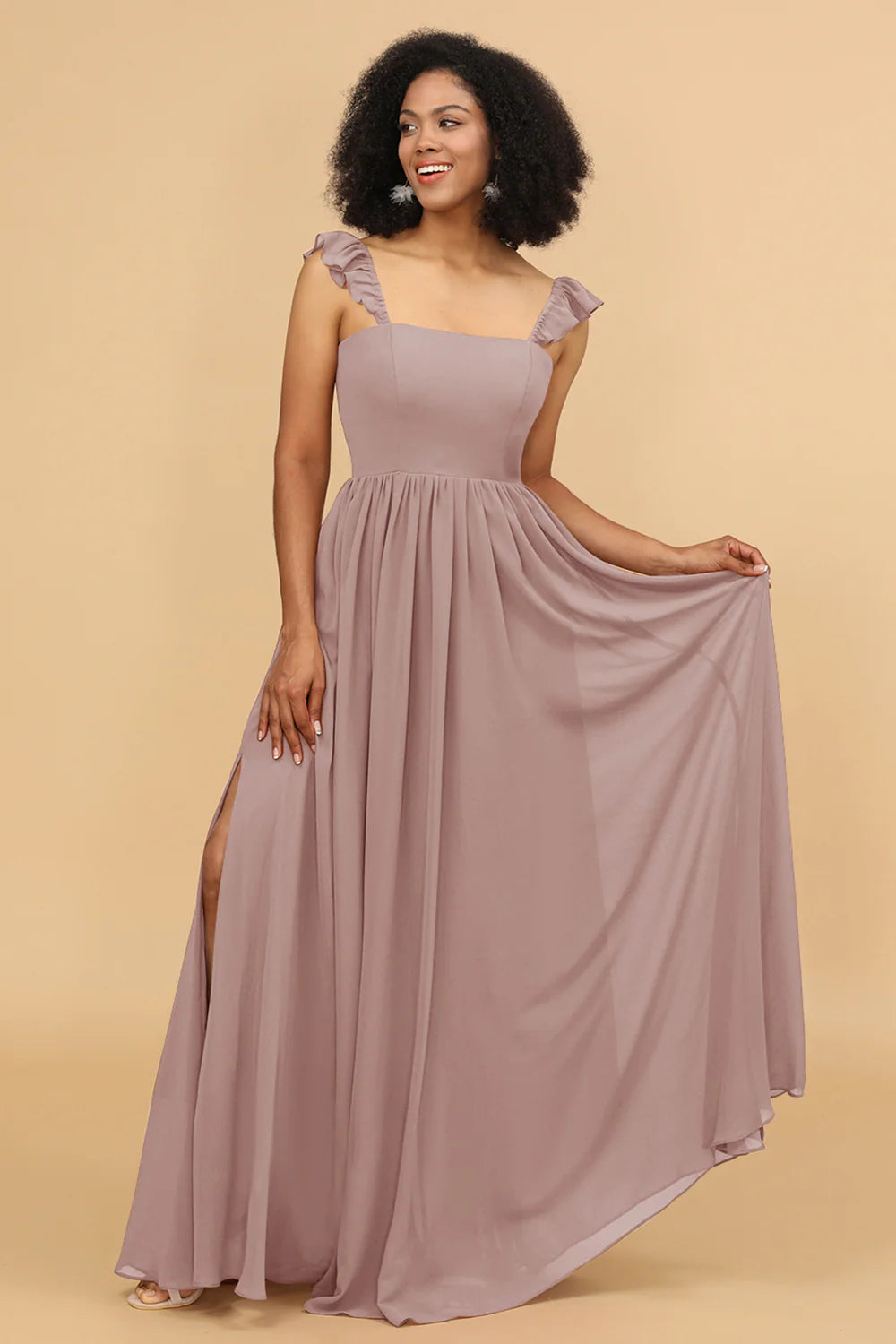 A Line Floor Length Chiffon Bridesmaid Dress With Ruffles
