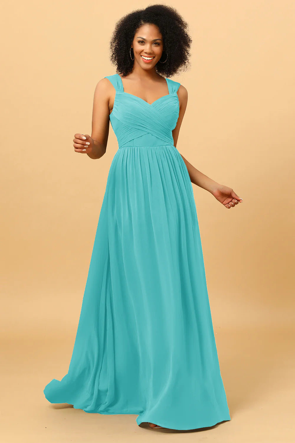 A Line Sweetheart Chiffon Floor Length Bridesmaid Dress with Heart Shaped Open Back