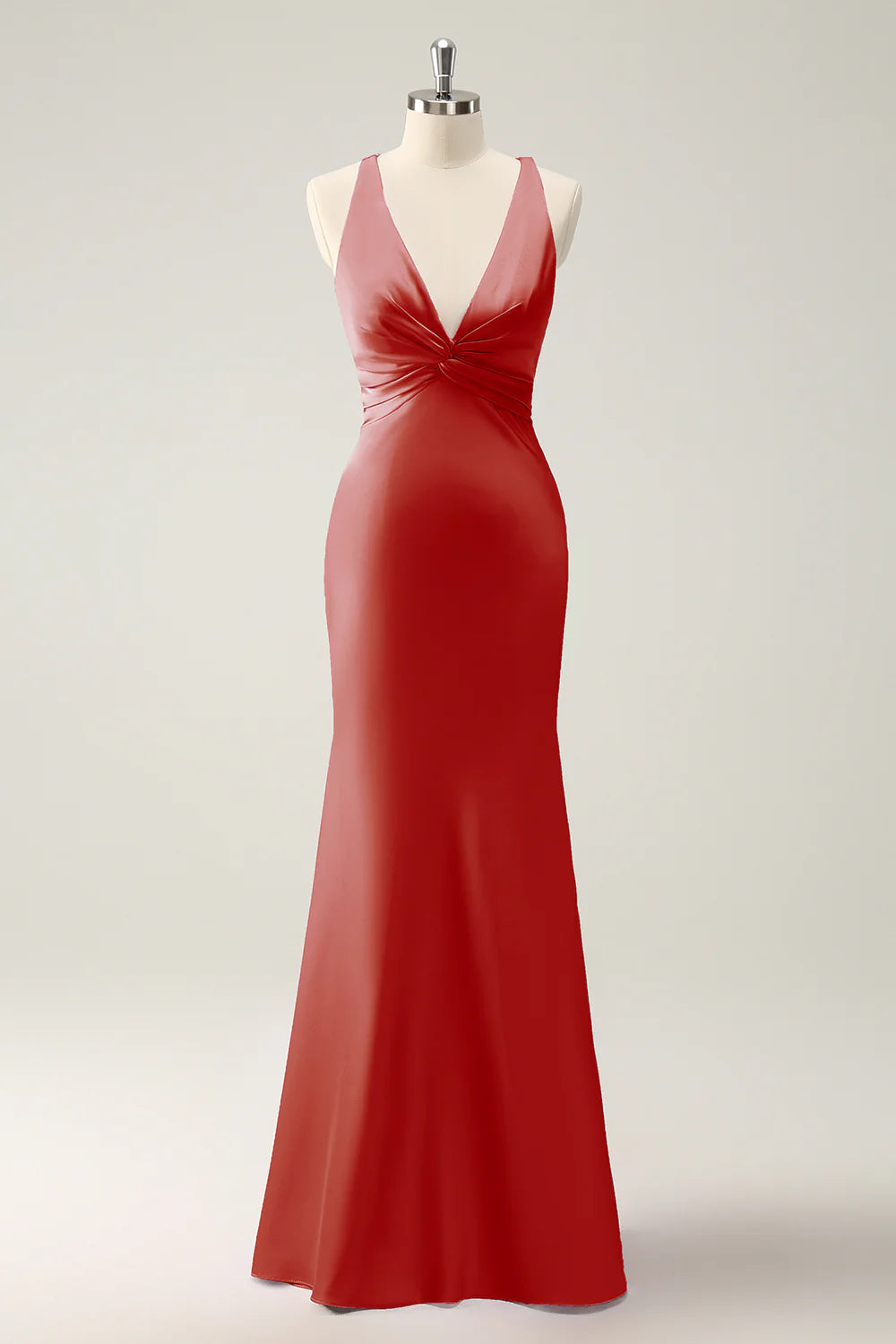 Elegant Pink Mermaid Deep V Neck Long Bridesmaid Dress with Lace Up Back