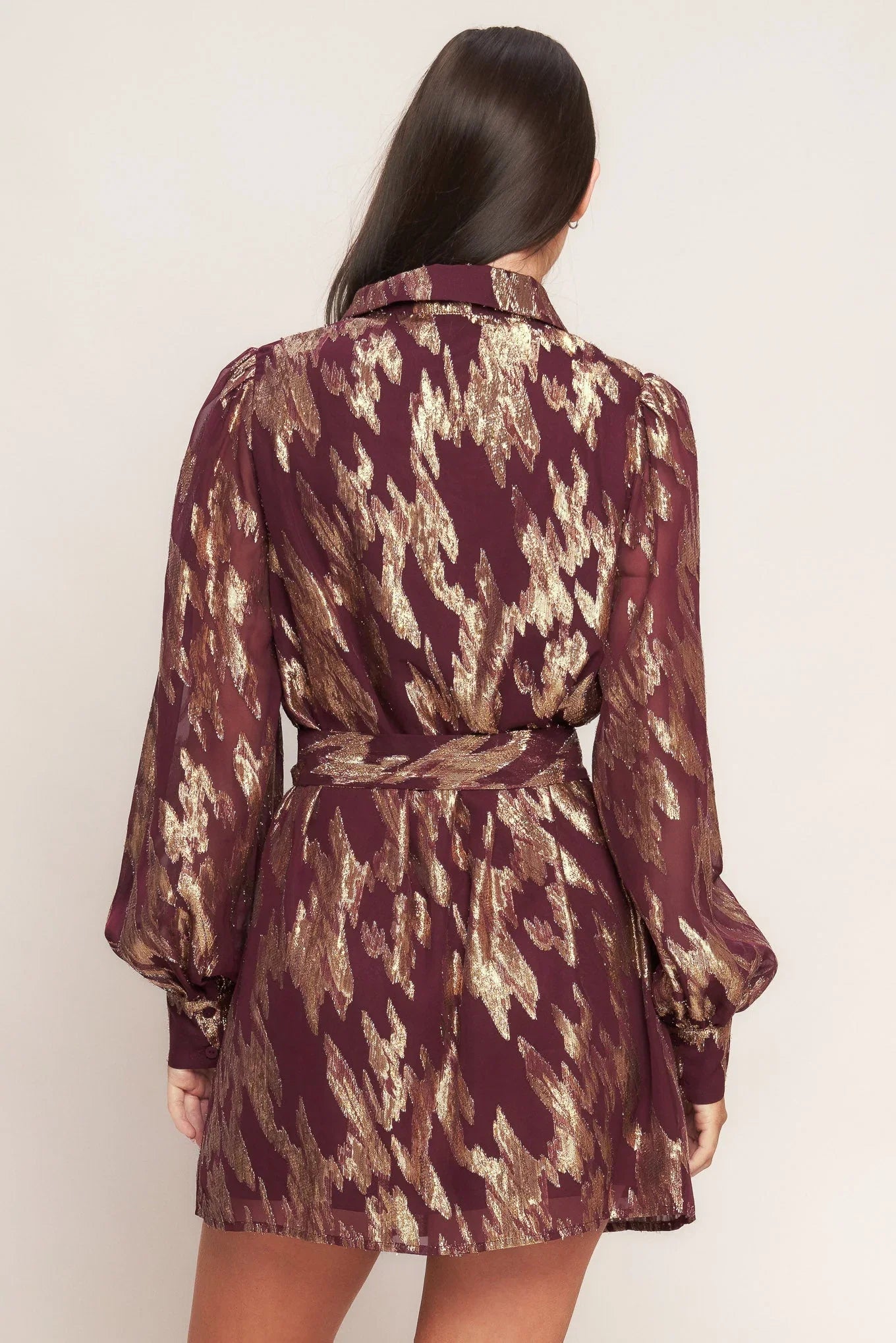 METALLIC MUSE BURGUNDY LONG SLEEVE MINI DRESS FINAL SALE