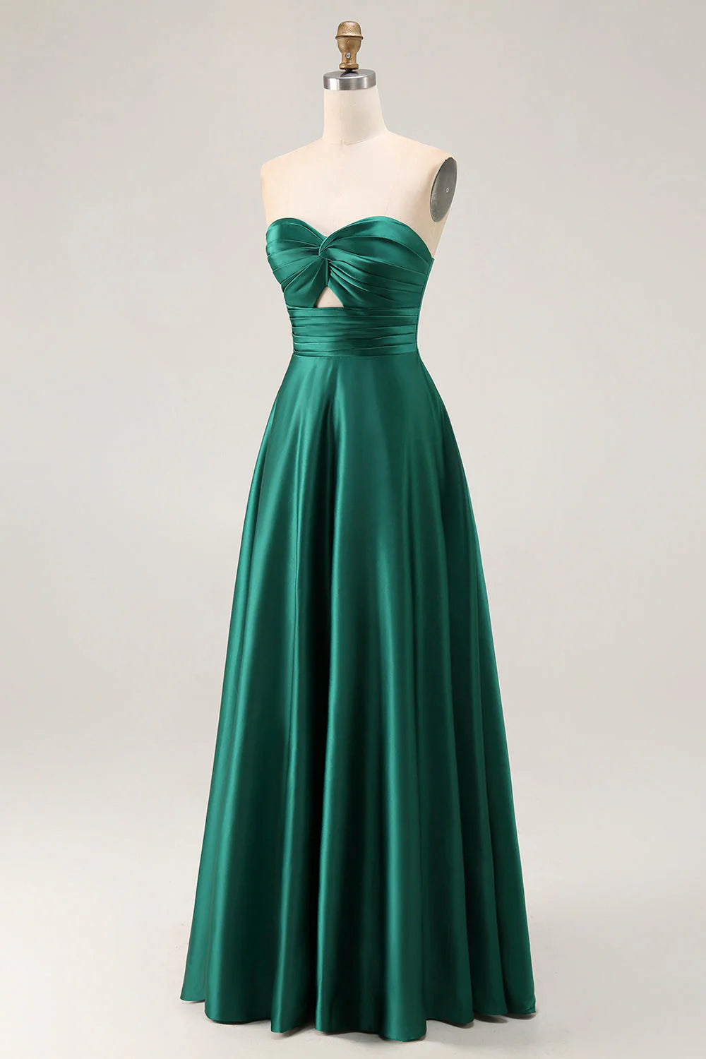 Sage Green A Line Strapless Satin Long Bridesmaid Dress with Lace Up Back