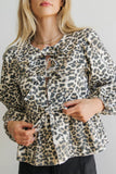 Maggie Peplum Tie Blouse in Leopard FINAL SALE