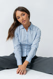 Brecken Pleated Button Up in Light Blue